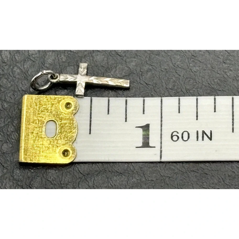 Dainty Sterling Silver Cross Etched Vintage Religious Small Charm Or Pendant